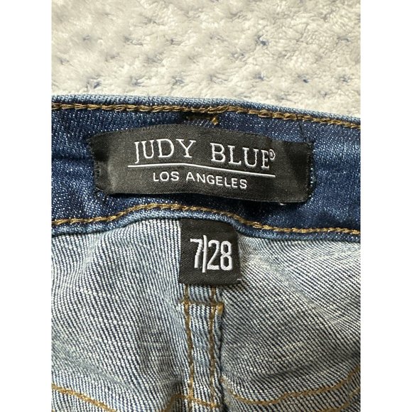 Judy Blue Jeans Womens 28 US 7 Dark Wash Blue Denim Skinny Distressed Button Fly - Picture 4 of 10